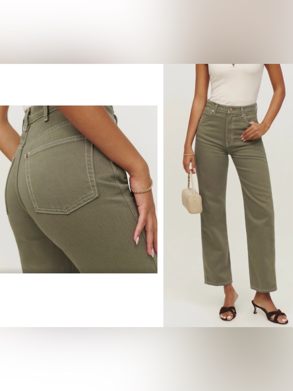 Reformation Cowboy High Rise Straight Jeans Katamala Olive Green Size 28